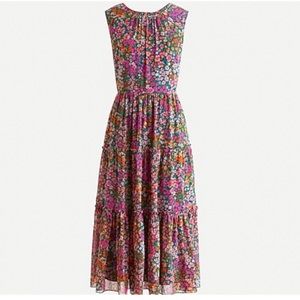 J.CREW Tiered Midi Dress in Micro Meadow Pink Floral Print - XS